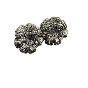 Judith Jack 925 Sterling Marcasite
Lotus Floral Omega Back Pierced 
Earrings
